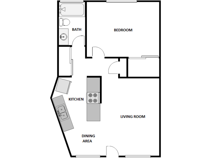 Floor plan for 1 bed, 1 bath, 560 sqft